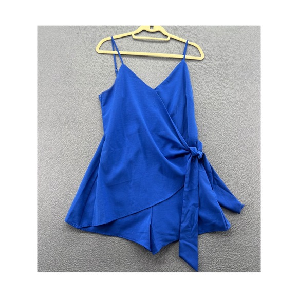She + Sky Pants - She + Sky Romper Womens L Royal Blue Wrap Front Side Tie Adjustable Straps